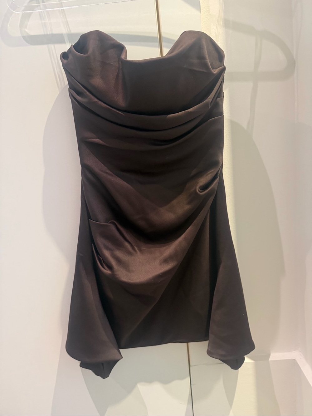 House of CB Black Strapless Draped Satin Mini Dress